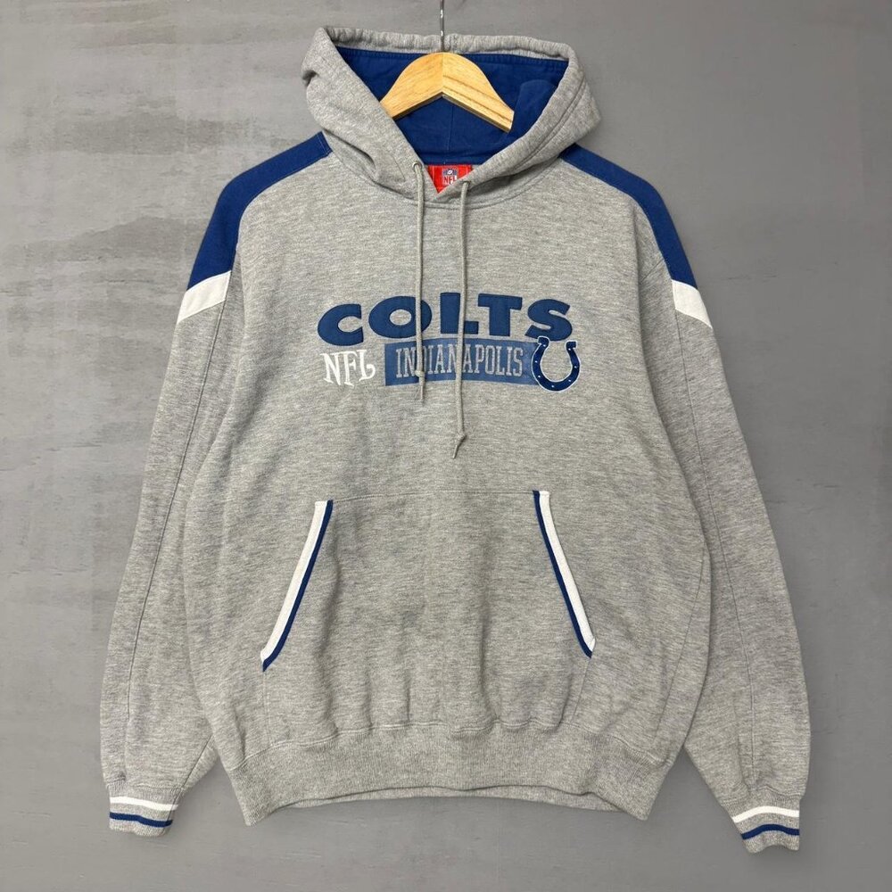 Vintage Indianapolis Colts NFL Grey Stitched‎ Men’s Hoodie Sweatshirt Medium